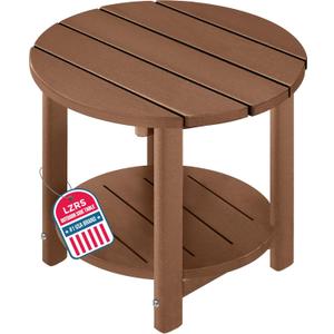 LZRS Round Adirondack Side Table Double End Table, Outdoor Side Tables for Patio, Backyard,Pool, Indoor Companion, Easy Maintenance & Weather Resistant(Brown)