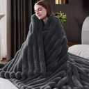 HaloRest Fluffy Faux Fur Throw Blanket, Thick 1000GSM Soft Cozy Throw Blankets for Bed, Luxury Plush Striped Warm Fuzzy Blanket for Couch LivingRoom Home Decor & Gifts(30"x 40", Dark Grey)