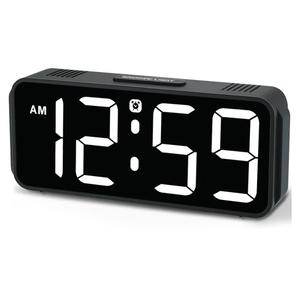 Peakeep Small Digital Alarm Clock Plug in for Bedrooms Bedside, Tiny Electric Clock Large Big Numbers Display Battery Backup for Desk Table, 6 Dimmers, 5 Adjustable Alarm Volume (White)
