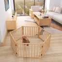 YOCAN Paint-Free Wooden Freestanding Dog Gates for The House,Doorways, Stairs,Wood Dog Fences Indoor Pet Gate,Step Over Fence-6 Panel H:16.9" L:138"