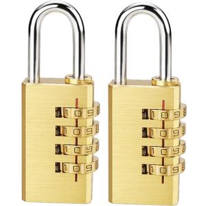 2 Pack Combination Padlock, 4 Digit Resettable Padlock, Combo Lock for School, Gym Locker, Employee Locker, Hasp Storage, Fence, Gate (Gold)