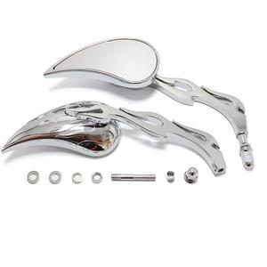 Chrome Custom Flame Tear Drop Motorcycle Mirrors for Harley Davidson Sportster Street Fatboy Softail-Pair