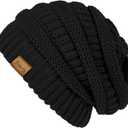 Slouchy Beanies for Women Cable Knit Winter Hats Ladies Gifts Chunky Skull Cap Thick Warm Stocking Caps for Cold Weather (Black)