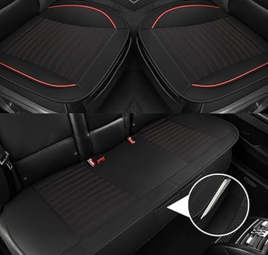 Tapha
Microfiber Leather Car Seat Cover Full Set, Includes Front & Back Car Seat Protector, Premium Interior Covers with Storage Pockets, Padded Seat Covers for Cars Trucks SUV Auto (Black & Red Stitching)