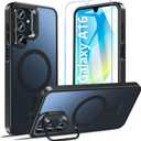 Magnetic for Samsung Galaxy A16 5G (Wisephone II) Phone Case with Stand & Screen Protector, Compatible with MagSafe, Shockproof Protective Cover Case for Samsung Galaxy A16 5G/4G (Black)