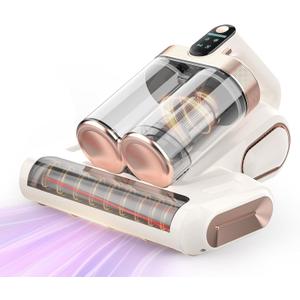 Cordless Double-Cup Mattress Cleaner, 18Kpa Suction 253.7nm UV-C Light & 80000Rpm Rotation Ultrasonic Tech, Portable Handheld Vacuum for Bed/Fabric Sofa/Carpet Cleaning (White)
