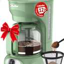 MUELLER HOME 12-Cup Drip Green Coffee Maker, Borosilicate Carafe, Auto-Off, Reusable Filter, Anti-Drip, Keep-Warm Function, Clear Water Level Window, Green Kitchen Accessories & Décor