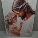 QIXIANG Religious Canvas Wall Art Jesus and Little Girl Prayer Picture Prints Pink Christian Painting Easter Christmas Gift Home Decor Framed(Pink,24L x 16W)