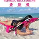 Backpack Beach Tanning Chair with Canopy and Face Hole, 6-Position Folding Lay Out Lounge Chair, UPF 50+ Wind-Resistant Sun Shade, Portable Recliner for Sunbathing, Outside, Poolside, Pink, Patented