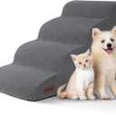 4-Step Dog Stairs and Ramp for Beds or Couches – Non-Slip Sturdy Pet Steps for Small Dogs and Cats,17.4" H,Grey