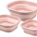 Collapsible Wash Basin Set of 3, Foldable Large Medium Small Wash Basins, Portable Plastic Basins for Laundry, Bottles, Travel, Camping (Pink)