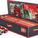 HOLDN STORAGE Premium Wrapping Paper Storage Container - Durable 600D Tear-Proof, Fits 27 Rolls Gift Wrap, Extra Pockets for Ribbons & Bows, Underbed Storage - Ideal for Holiday Christmas, Black (Black/Red Trim)