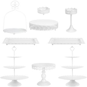 ZUMELER 9Pcs Cake Stand, White Metal CupCake Stand Holder Set for Dessert Table Plate Cupcake Round Cake Pedestals Stand Display Serving Tower for Wedding Brithday Party Celebration Home Decoration
