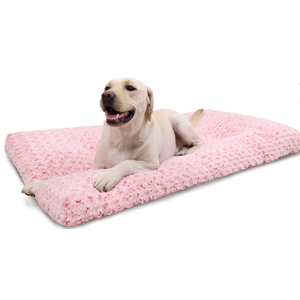 KSIIA Washable Dog Bed Deluxe Plush Dog Crate Beds Comfy Kennel Pad AntiSlip Pet Sleeping Mat for Large, Jumbo, Medium, Small Dogs Breeds, 23" x 18", Pink