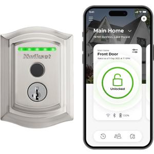 Kwikset Halo Touch Fingerprint Wi-Fi Smart Lock, Keyless Entry Door Low Profile Deadbolt, Geofence Auto-Unlock, Grade AAA Certified, No Hub Easy Install, Satin Nickel Lifetime Finish Warranty, Arch