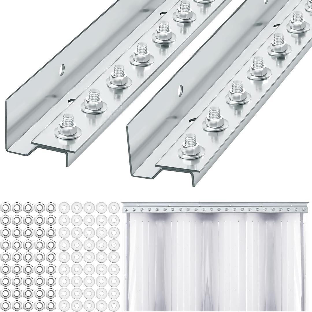 Yaocom 2 Pcs 4 Feet Sections Strip Curtain Door Mounting Hardware Galvanized Steel Strip Door Hanger Kit Universal Jamb or Wall Mount Commercial Industrial for Porch Garage Warehouse Pet House Curtain