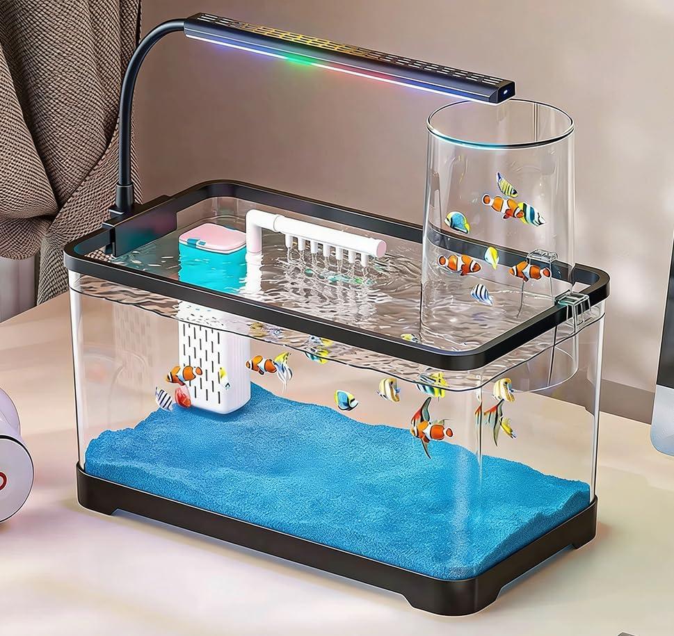 Aquarium Fish Tank Kit, 3 Gallon Betta Fish Tanks Starter Kit with Light and Filter, Blue Sand, Small Tropical Fish, Guppies, Goldfish, or Betta