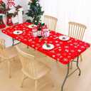 Smiry Plastic Christmas Tablecloth, Snowflake Wipeable Flannel Backed Vinyl Tablecloth, Waterproof Elastic Fitted Table Cover for Christmas Dinner, and New Year Celebration (White & Red, 30x96 Inches)