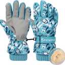 ALANGDUO Waterproof & Extra Warm Kids Winter Snow Gloves, Thickened Windproof Ski Snowboarding Gloves for Cold Weather Boys Girls