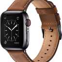 SUNFWR Leather Bands Compatible with Apple Watch Band 42mm 44mm 45mm 46mm 49mm for Men Women, Top Grain Genuine Leather Replacement Strap for iWatch Ultra2 Ultra SE2 SE Series 10 9 8 7 6 5 4 3 2 1 (42mm(Series 3 2 1) 44mm 45mm 46mm 49mm, Red Brown/Black)