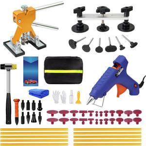 59-Piece Paintless Dent Puller Kit, Suitable for Small to Medium Dents, Auto Dent Removal Tools, Portable Door Dent and Hail Damage Repair Kit, Automotive Body Repair Set with Hot Glue Gun