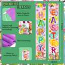 Happy Easter Porch Banner with Bunny Egg tulip Party Front Door Sign Spring easter backdrops Wall Hanging Spring Decorations for Home Office Farmhouse Holiday Decor