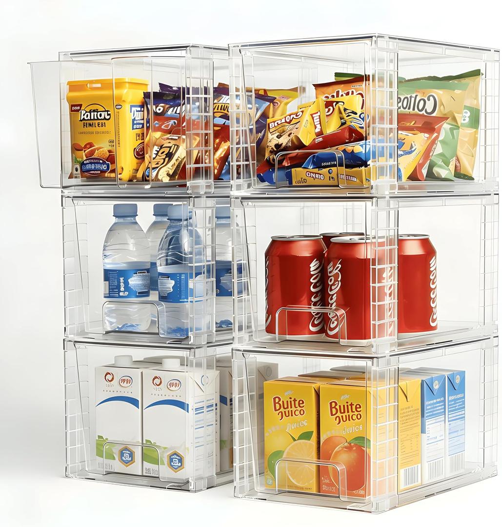 6 Pack Stackable Acrylic Storage Drawers  Clear Plastic Organizer Bins, Easy to Assemble, Suitable for Bathroom, Undersink, Kitchen, Pantry, Makeup, Medicine Organization
