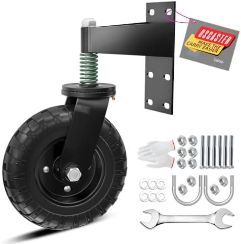Uscaster 1pack Gate Wheel 8inch Fence Gate Wheel for Metal Tube Gate 360 Degree Rotation Spring Loaded Heavy Duty Gate Caster with Screws & Screwdriver（All Black）