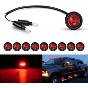 Nilight 3/4Inch Round Marker Light 10PCS Red LED Clearance 2 Connectors Side Indicator Bullet Lights IP68 Waterproof for Trailer Truck Camper Van Boat Bus