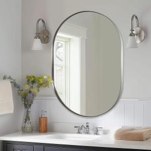 ANDY STAR Chrome Oval Mirror, 24x32'' Oval Mirror Pill-Shaped Contemporary Design in 1'' Antirust Stainless Steel Metal Frame for Bathroom, Entryway Wall Mounted Vertical/Horizontal