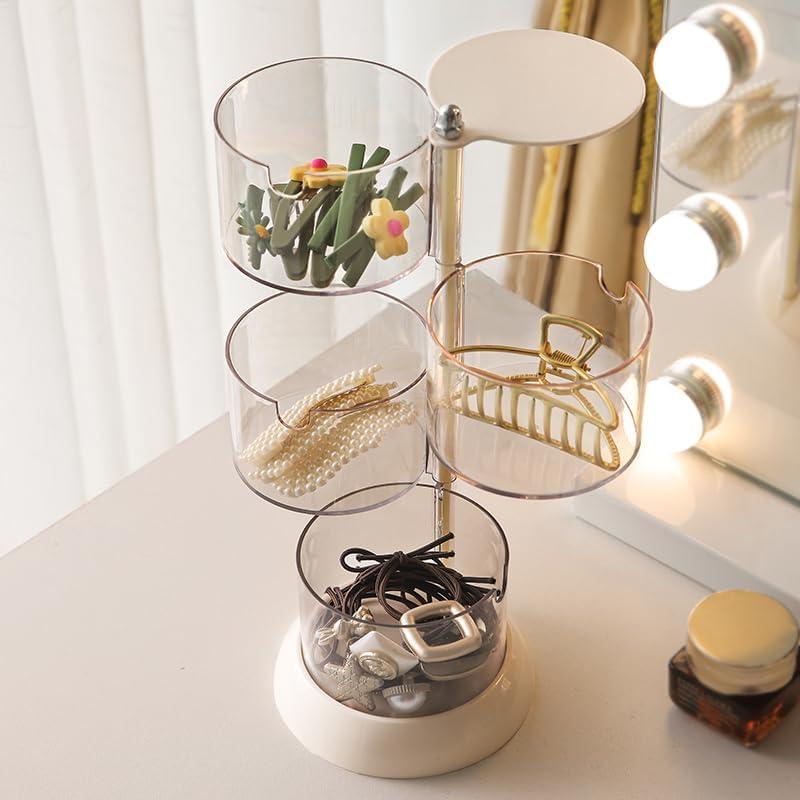 4-Layers Clear Jewelry Organizer, 360 Rotatable Small Cute Acrylic Jewelry Box for Hair Clip, Hair Tie, Earring, Necklace, Bracelet, Ring, Hair Accessories Holder for Girls