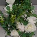 Dolicer 2Pcs 13Ft Artificial Eucalyptus Garlands with Flowers - 8 Roses, Faux Floral Greenery Garlands Fake Flowers Vines for Wedding Table Centerpieces Arch Party Ceremony Backdrop Decor (White)