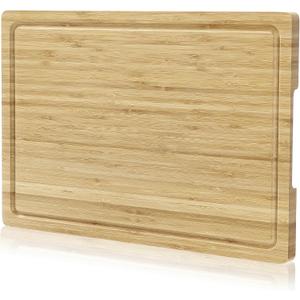 Bamboo Wood Cutting Board for Kitchen, 18"x12" Large Chopping Board, Wooden Cheese Charcuterie Board, with Side Handles and Juice Grooves