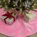 AOGU 48 Inch Sequin Faux Fur Christmas Tree Skirt for Christmas Tree Decorations Pink Plush Silver Sequin Snowflake Tree Skirt