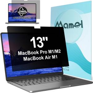 360 Privacy Screen for Macbook Pro 13 Inch (2016-2022, M1, M2) & Air 13 inch (2018-2021, M1), Anti Glare Blue Light Filter, Nano No Glue Anti Spy Black Protector for Mac Pro 13In Laptop Computer