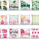 VitalCozy 12 Pcs Easter Pillow Covers 18 x 18 Inch Decorative Throw Valentines Day St. Patrick's Day Cushion Case Set Holiday Love Heart Clovers Bunny Eggs Pillow Case for Home Decoration