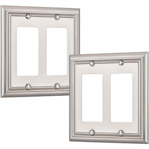 DEWENWILS Double Decorator Wall Plates, Brushed Nickel Outlet Covers, Metal Face Plates for Electrical Outlets, GFCI, Dimmer Switch, 2-Pack