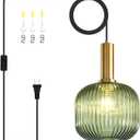 Plug in Pendant Light Green Glass Hanging Lights with Plug in Cord Vintage Gold Hanging Pendant Light Mid Century Modern Ceiling Hanging Lamp for Kitchen Island Dining Room Living Room Bedroom