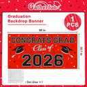 3 x 2026 Graduation Party Plastic Backdrop - 65" x 32.7" Congrats Grad Banner in Red, Large Class of 2026 Decorations, Photography & Grad Party Supplies