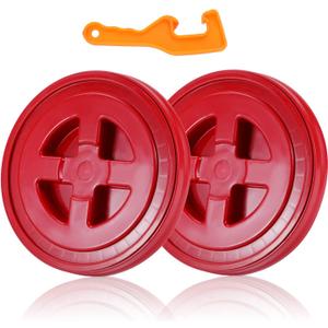 2 Pieces 5 Gallon Lid with Lid Opener, Plastic Storage  Leak-Proof Screw Seal Lids, Pet Food Storage Container Lid for Home Paint Storage Buckets (Red)
