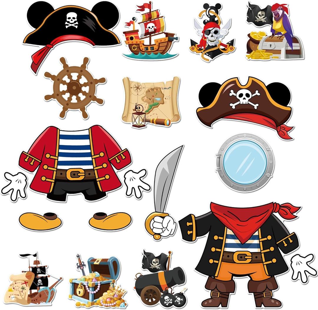 19 Pcs Cruise Door Decorations Magnetic, Pirate Captain Mouse Dress Up Nautical Family Vacation Cruise Ship Door Magnets, Fun Magnetic Ship Cabin Signs Fridge Magnets Decor
