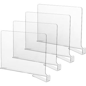 CY craft Acrylic Shelf Dividers for Closets,Wood Shelf Dividers, 4 PCS Clear Shelf Separators,Perfect for Clothes Organizer and Bedroom Kitchen Cabinets Shelf Storage and Organization