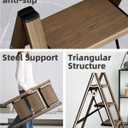 HillhutApex 3 Step Stool, Aluminum Foldable Step Ladder, Lightweight Stable Stool with Wide Non-Slip Pedals, 330lbs Bearing Capacity Ladder for Office,Home,Kitchen - Walnut