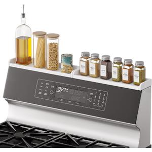 SpaceAid 30" Wide Kitchen Shelf Organizer for Stove, Magnetic Bamboo Spices Shelf for Home Stove Kitchen Storage Organization (Fit for Flat Top Only, White)