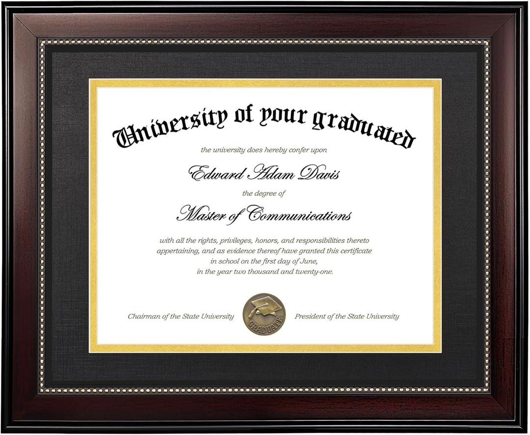 upsimples 11x14 Diploma Frame with High Definition Glass, Display 8.5x11 Certificate with Black over Gold Mat, Degree Document Frame for Wall and Tabletop, Mahogany with Gold Beads, 1 Pack upsimples 11x14 Diploma Frame with High Definition Glass, Display 8.5x11 Certificate with Black over Gold Mat, Degree Document Frame for Wall and Tabletop, Mahogany with Gold Beads, 1 Pack