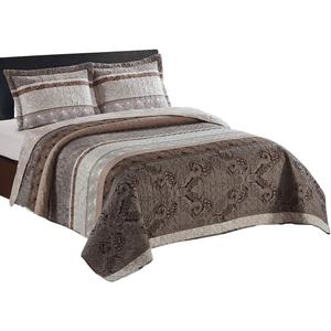 Royal Tradition Callisto Taupe Reversible Coverlets, Full Over-Sized 3pc Quilt Set (92-Inch Wide x 96-Inch Long) Lightweight Bedspread