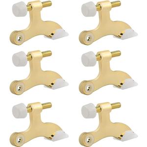 HOMOTEK 6 Pack Hinge Pin Bright Brass Door Stopper, Gold Door Stops, Adjustable Deluxe Heavy Duty Door Stopper 2-1/2"x1-3/4,with White Rubber Bumper Tips