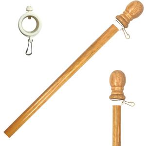 56" Wooden Flag Pole for House Pack of 1 Improved Design Tangle Free Adjustable Rotating Rings Heavy Duty Flag Poles for Outside Fit Most Flag Sizes