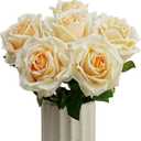 6 Pcs Silk Real Touch Latex Roses, Artificial Single Stem Big Bloom Faux Roses for Home Party Office Wedding Indoor Decor, Floral Arrangements, Table Centerpieces (Champagne)