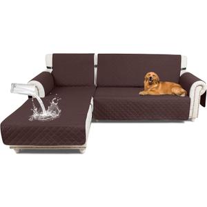 Sectional Couch Covers 100% Waterproof L Shaped Sofa Slipcover Reversible Chaise Lounge Cover for Sectional Sofa Cover for Pets Cat Dog Kids Family (Large, Deep Brown)